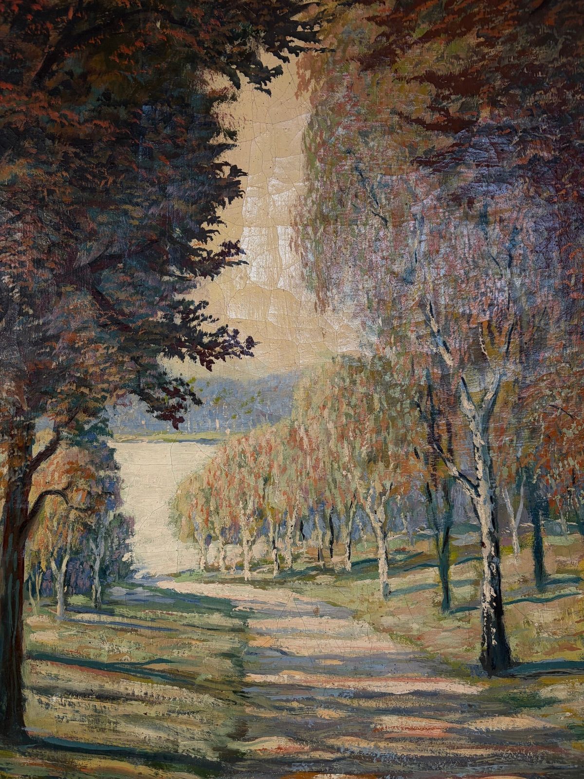 Large Vintage Impressionist Oil Painting.  Woodland Scene With Lake.  Signed By Unidentified Artist. photo Art