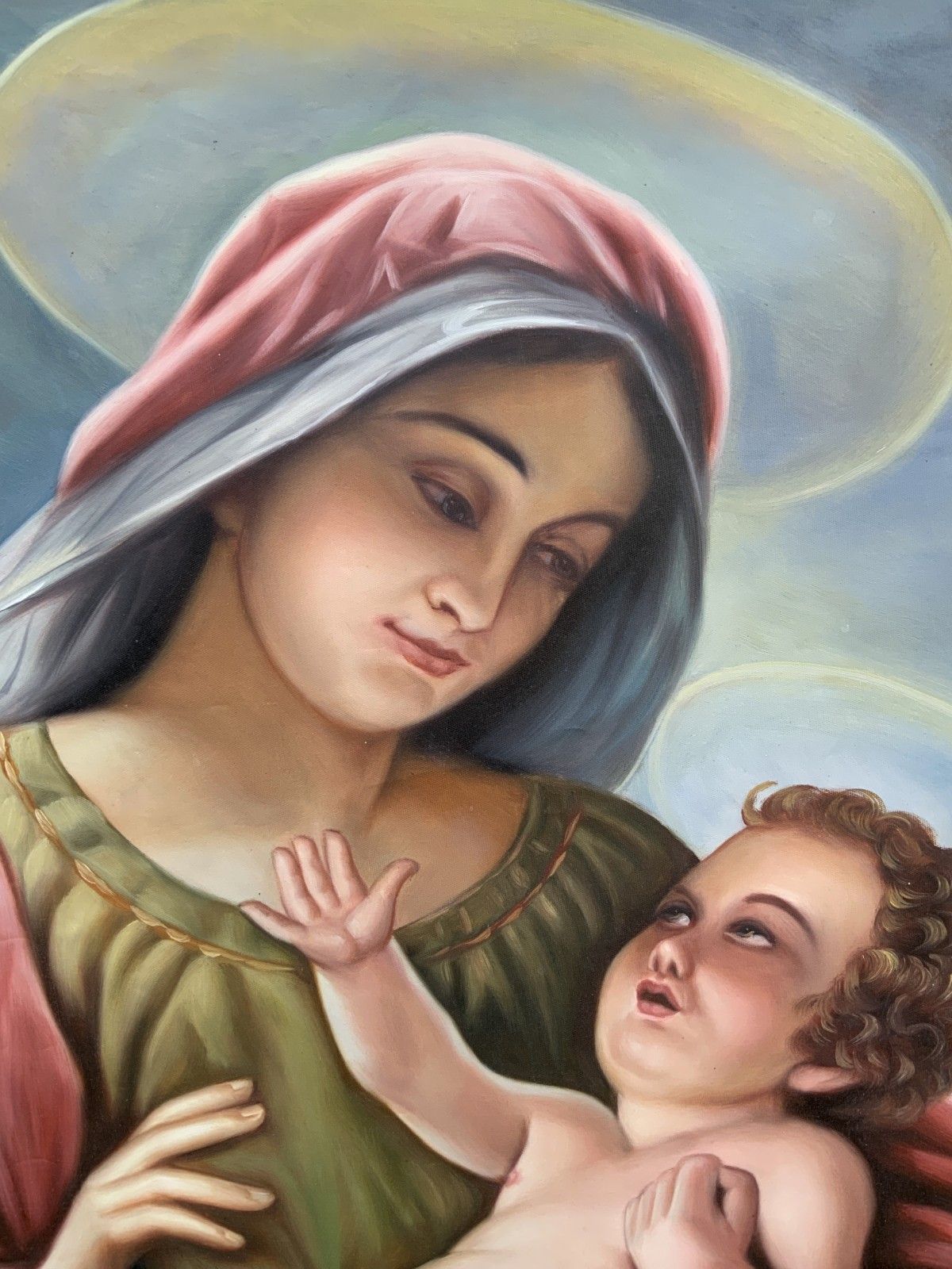 photo furniture Large Portrait Painting Madonna & Christ Child Gilt Frame Vintage 20th Century