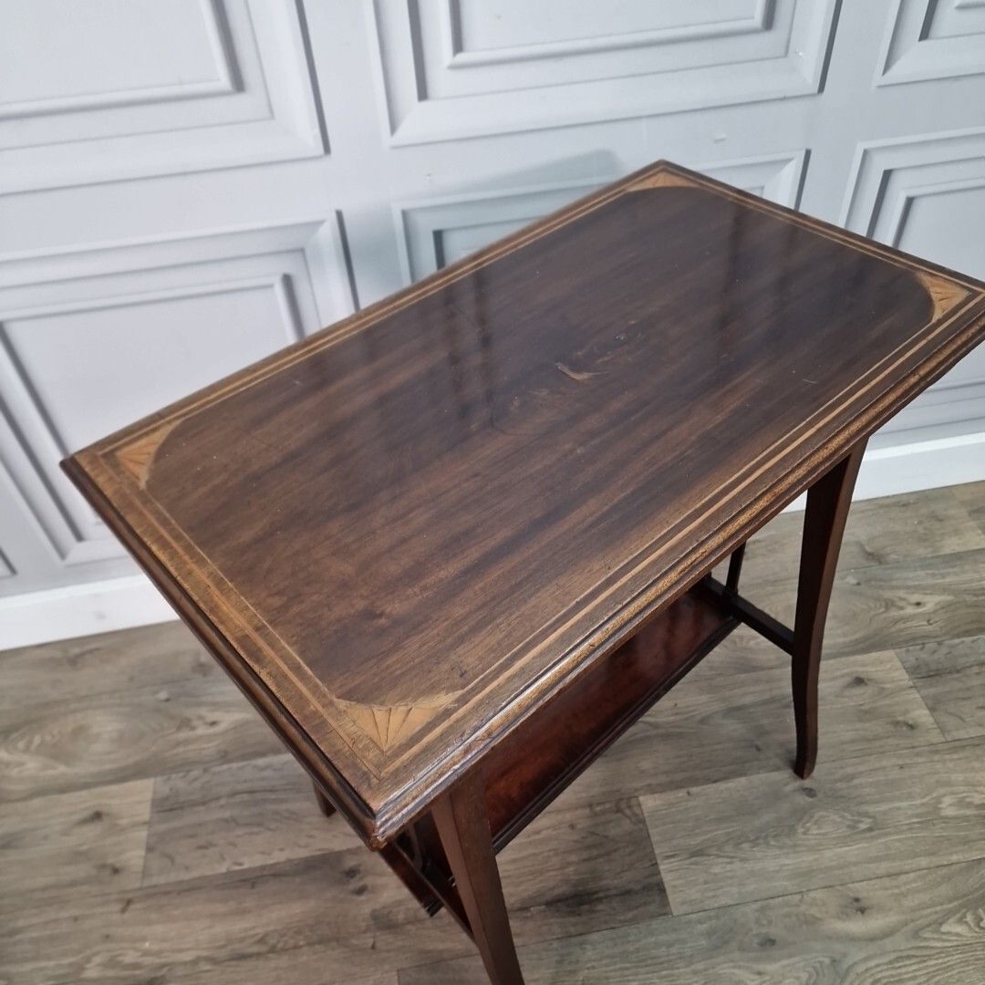 Antique Wooden Side Table Victorian Inlaid Window End Top 2 Tier Rosewood? photo for sale