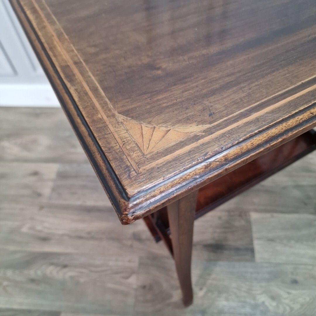Antique Wooden Side Table Victorian Inlaid Window End Top 2 Tier Rosewood? photo Furniture