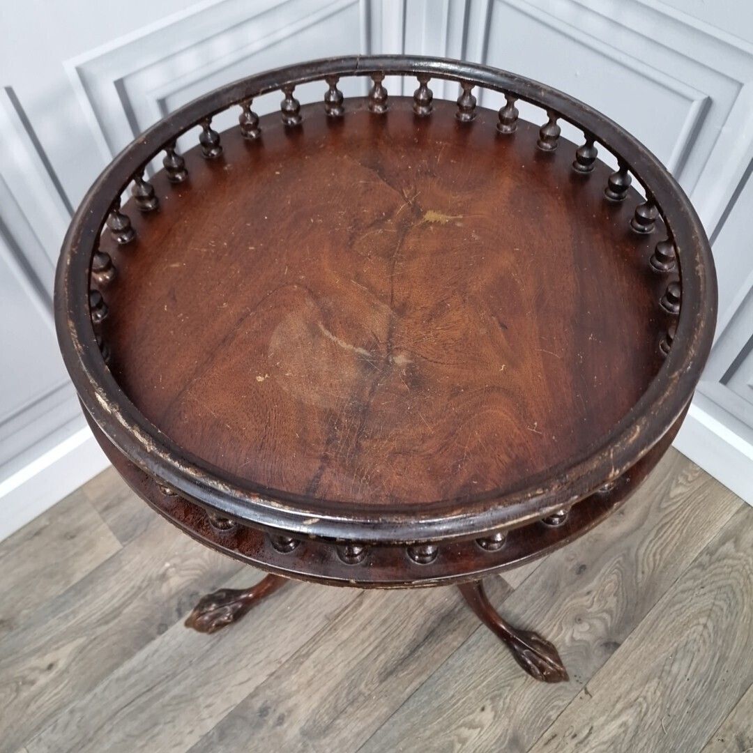 190.0 Antique Lamp Table Vintage Turned Wood Mahogany Side Wine Pedestal Plant Stand photo