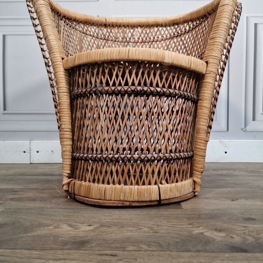 Retro Vintage Childs Chair Small Rattan Bamboo  Mid Century Seat Boho Tiki photo vinterior