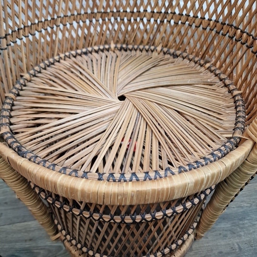 Furniture Retro Vintage Childs Chair Small Rattan Bamboo  Mid Century Seat Boho Tiki photo