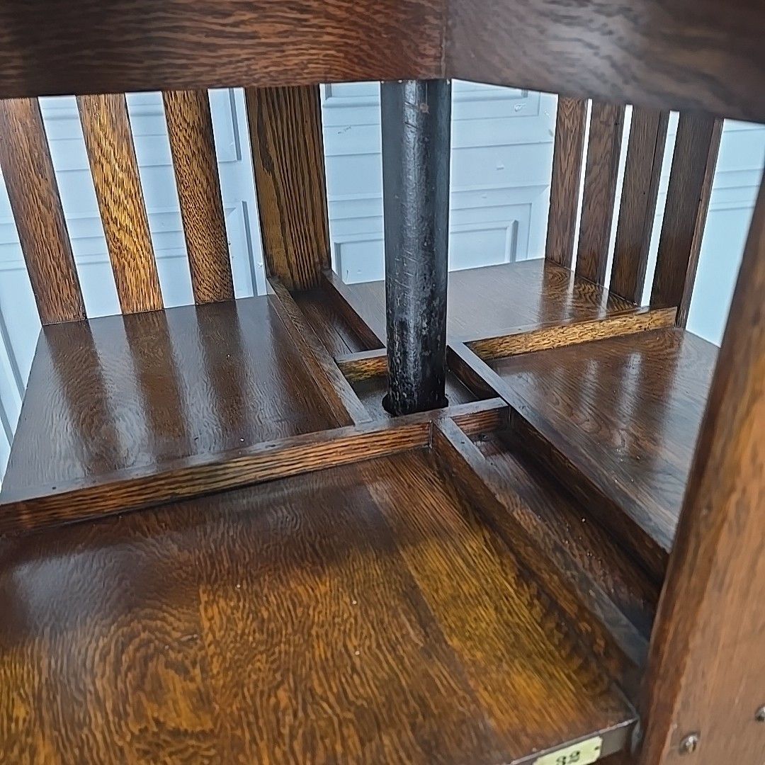 photo vintage Antique Oak Revolving Bookcase – Large Library Shelf Table Victorian Solid Wood