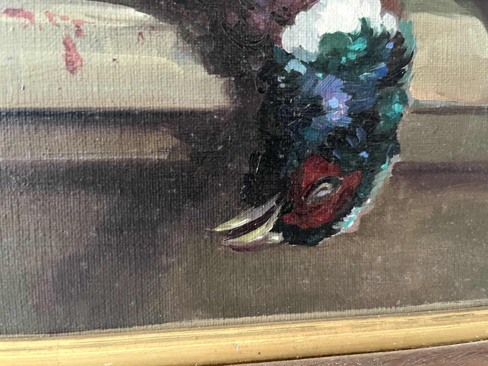 French Antique Still Life Oil On Canvas "The Trophy Hunting", Original 1920s Pheasant Painting photo 581.0