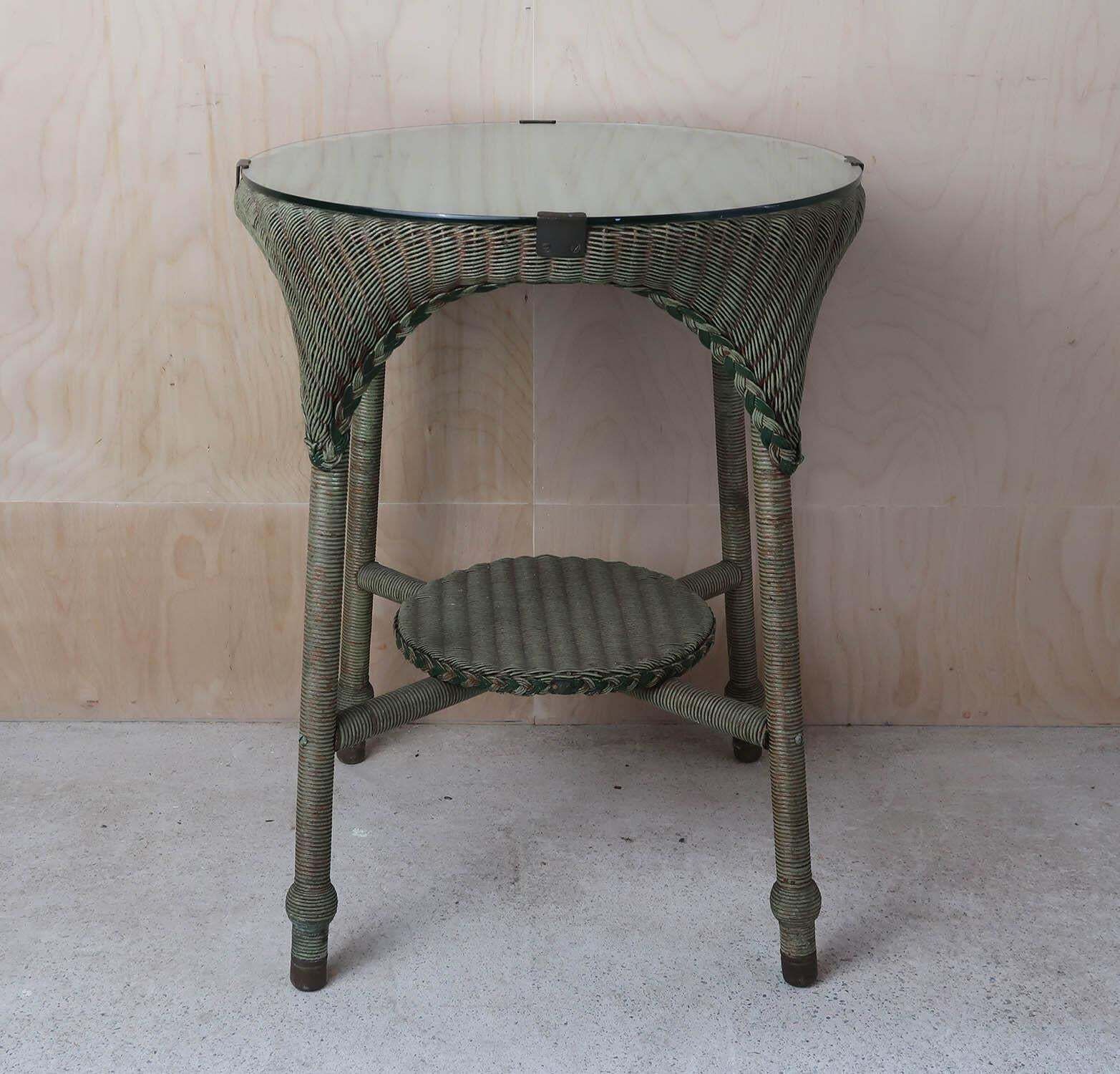 Vintage Rattan Lloyd Loom Round Side Table. English Dated 1931 photo for sale