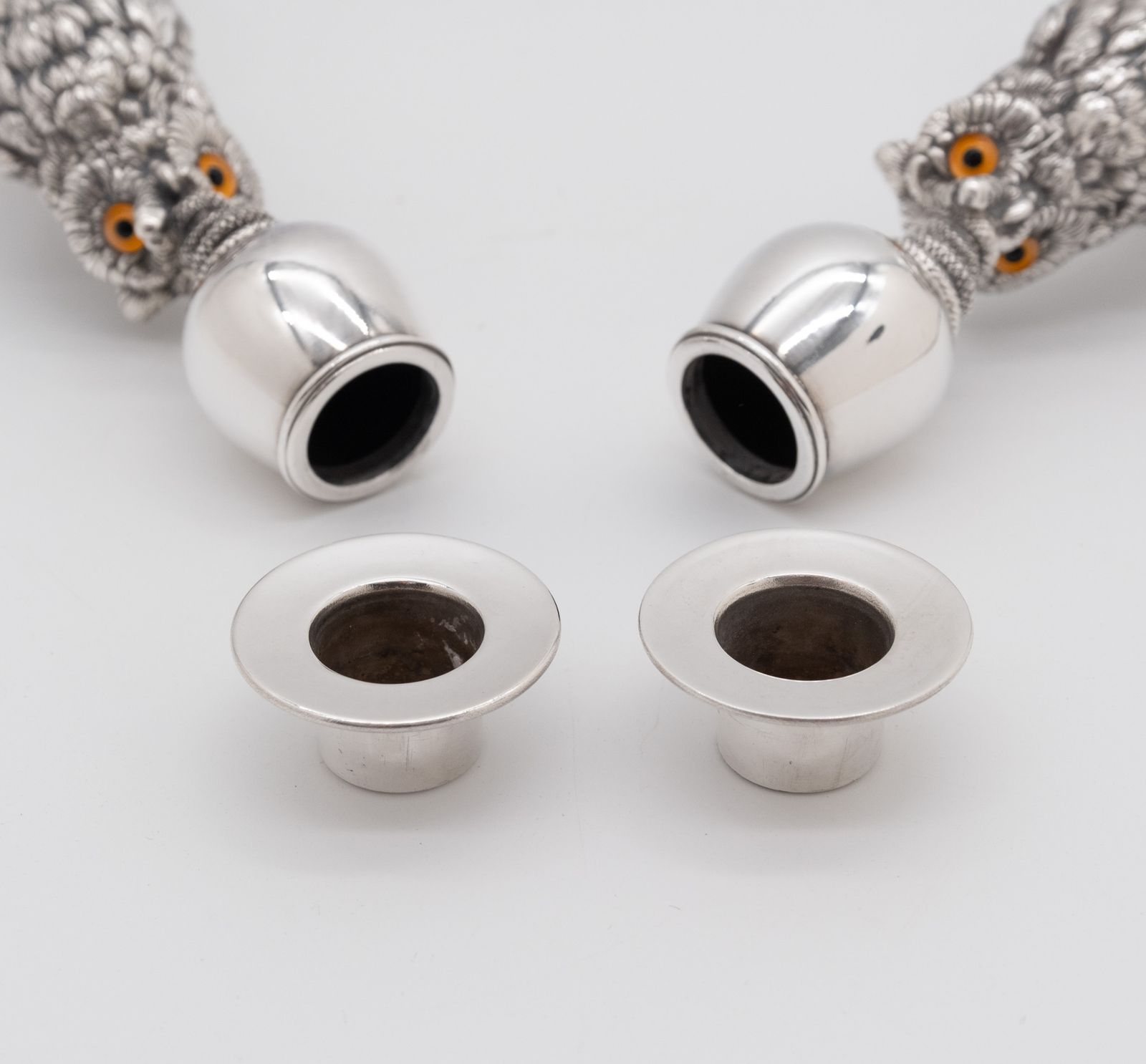 photo buy Pair Of 1920s Silver Plated Owl Candlesticks By Joseph Rodgers Sheffield