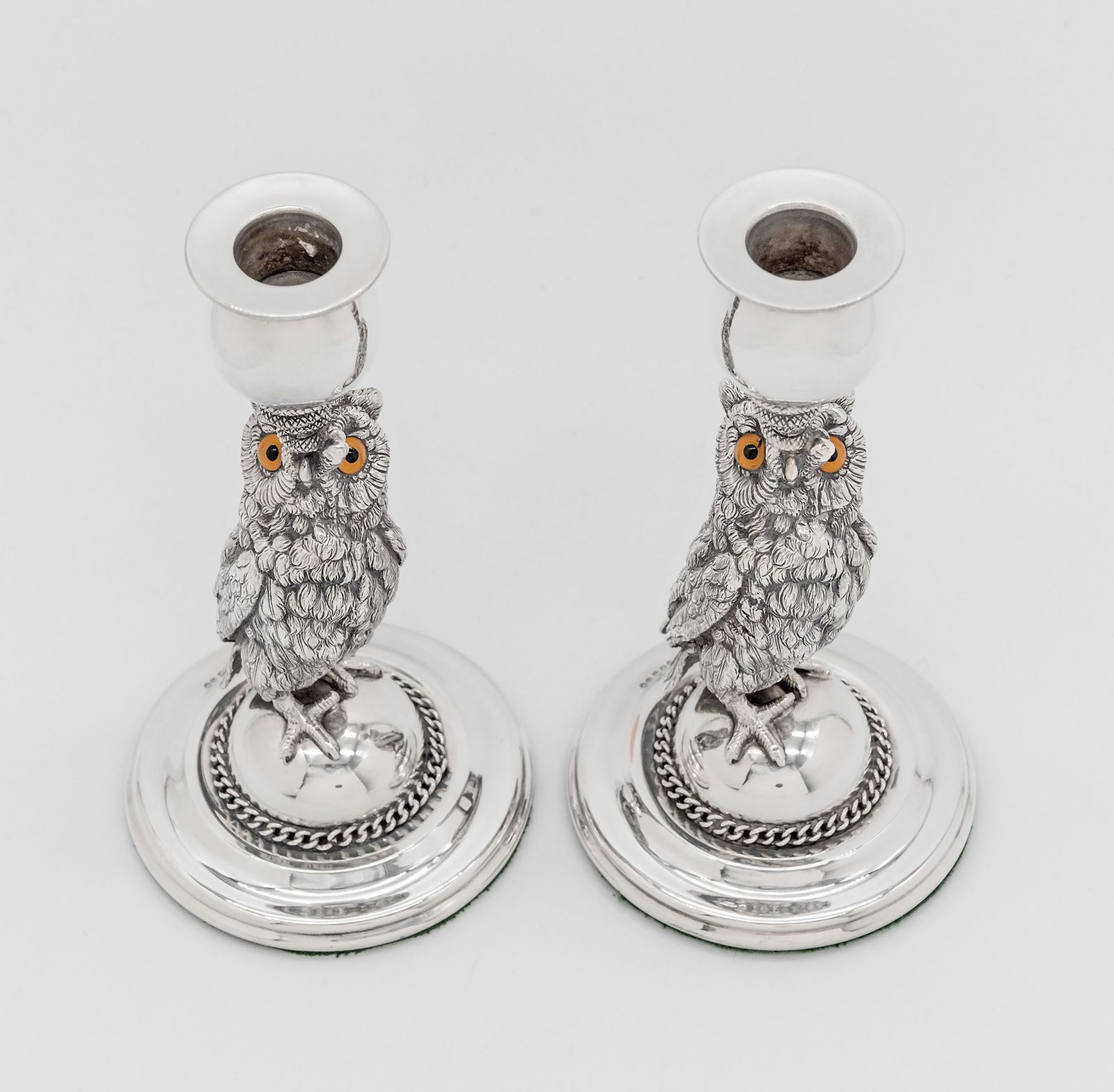 Pair Of 1920s Silver Plated Owl Candlesticks By Joseph Rodgers Sheffield photo furniture