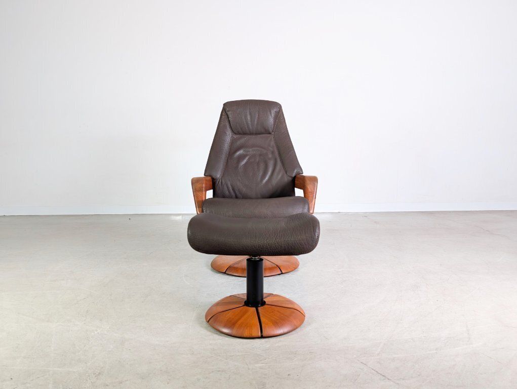 Hs Design Teak Midcentury Armchair Leather With Ottoman Danish photo for sale