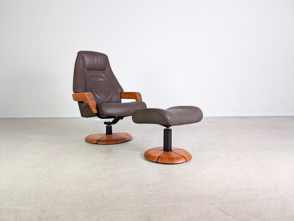 Hs Design Teak Midcentury Armchair Leather With Ottoman Danish photo Furniture