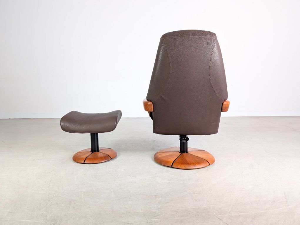Hs Design Teak Midcentury Armchair Leather With Ottoman Danish photo vinterior
