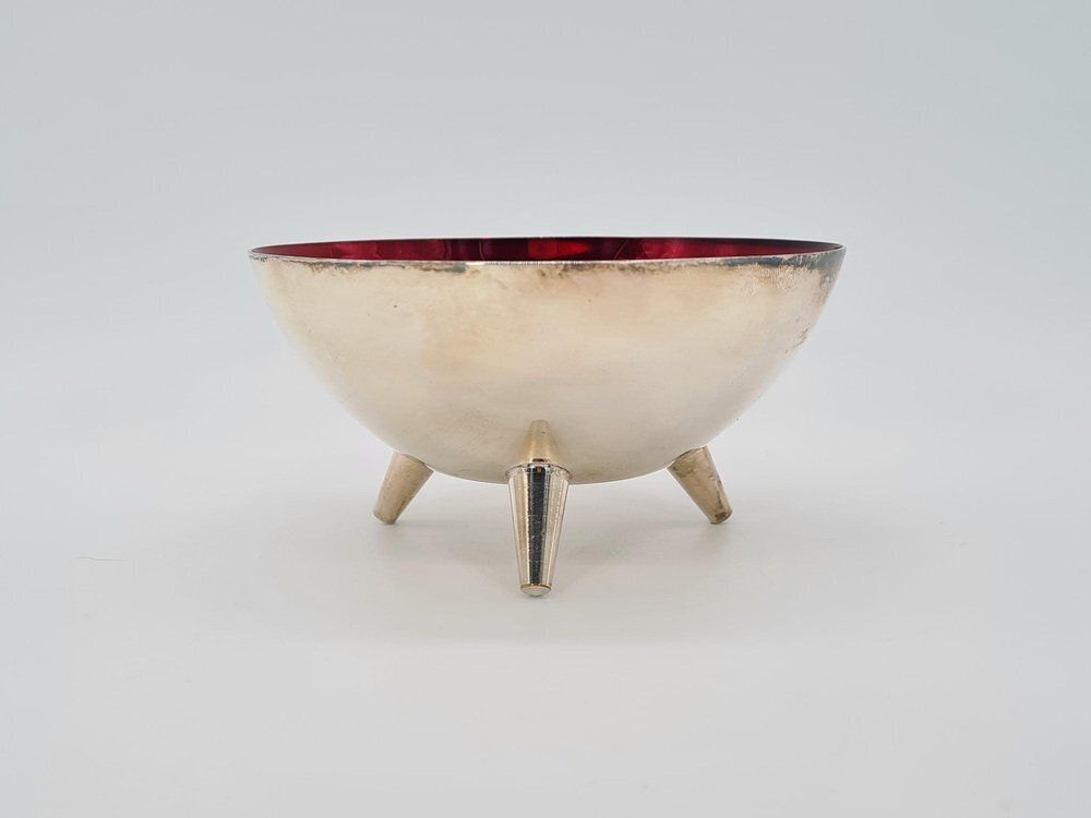 Swedish Decorative Bowl In Silver Plated Metal And Red Glass From Salvi Plet, 1960s photo for sale