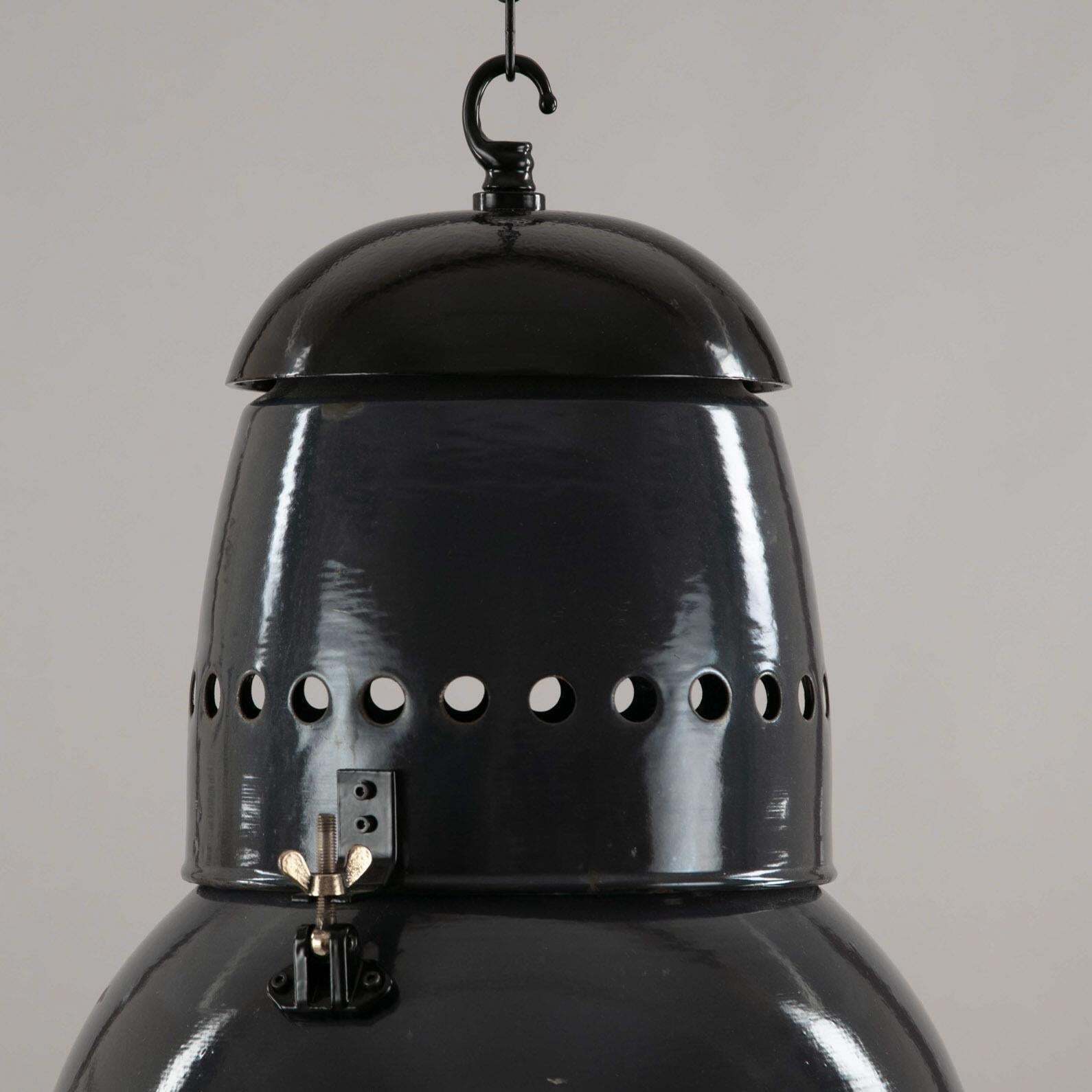 1950s Hungarian Large Black Vitreous Enamel Industrial Railway Pendant Light photo 675.0