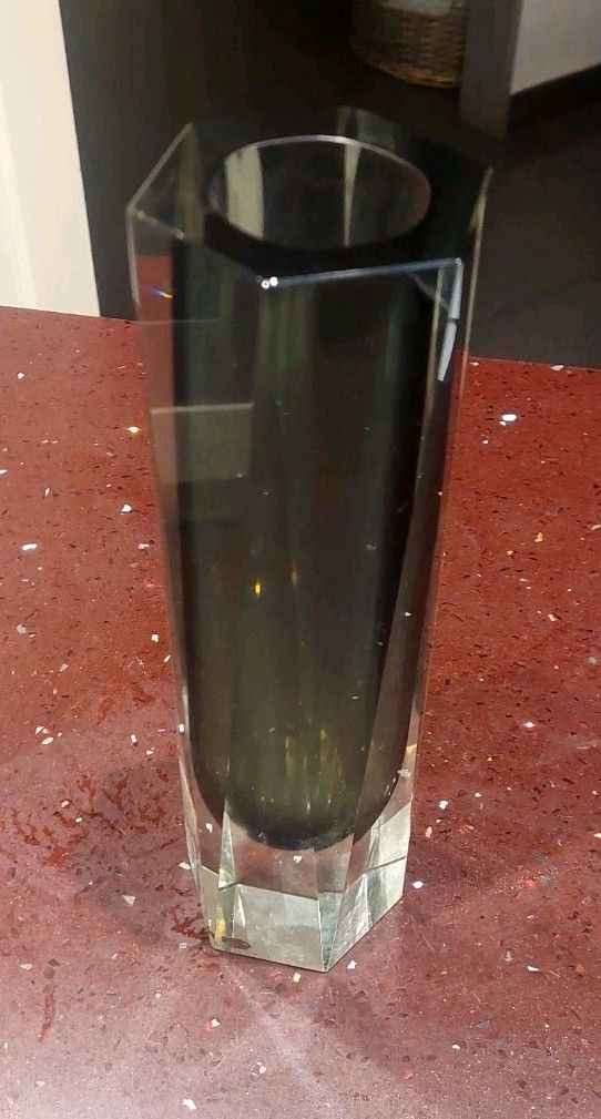 Vintage Submerged Murano Glass Vase Smoke Grey Clear 60s photo furniture