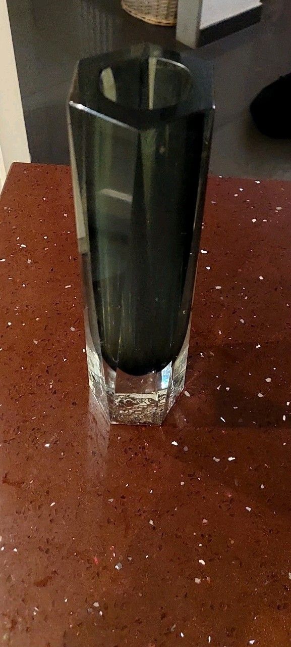 Vintage Submerged Murano Glass Vase Smoke Grey Clear 60s photo Home Decor