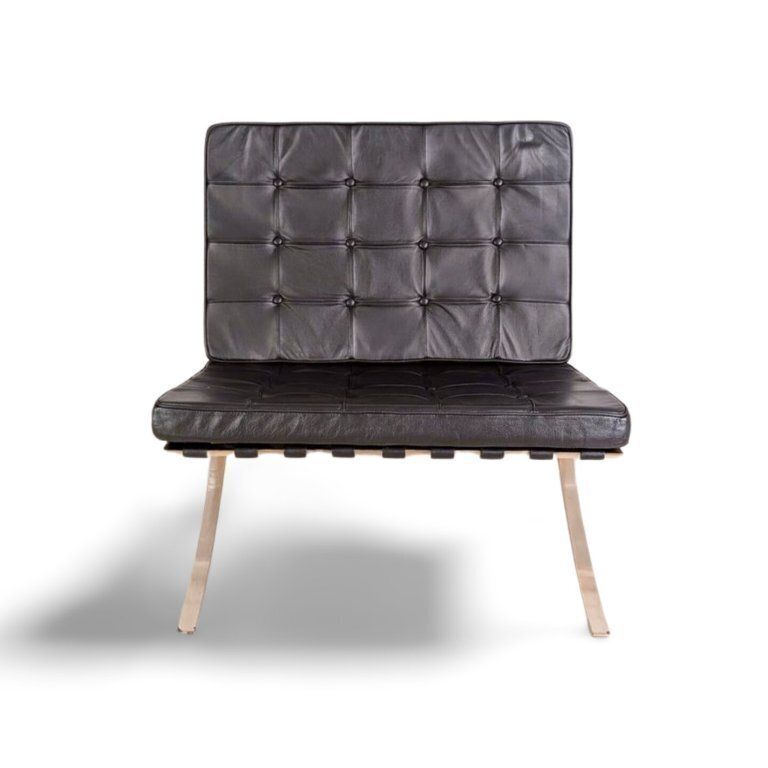 Knoll International Barcelona Armchair By Mies Van Der Rohe, Black Leather
