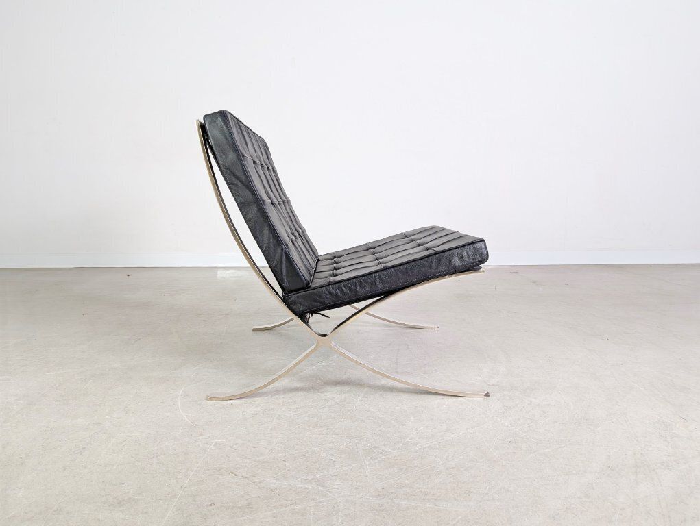 Knoll International Barcelona Armchair By Mies Van Der Rohe, Black Leather photo buy