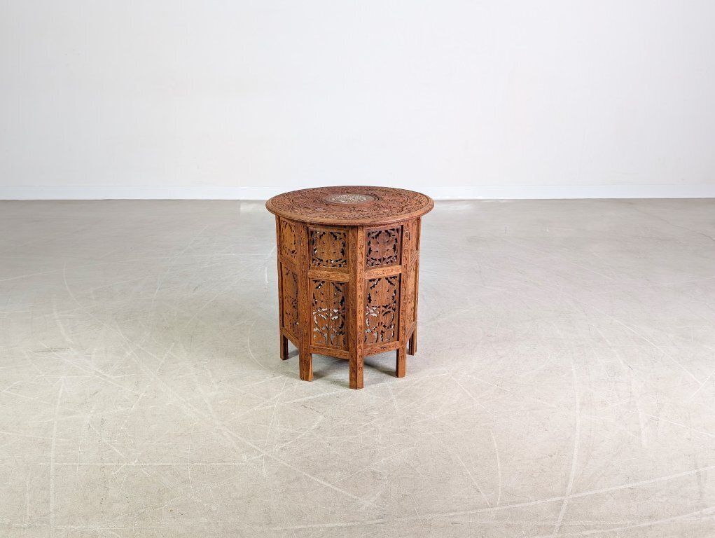 Hand Carved Tea Table, Art Deco Coffee Table, India, Walnut photo furniture