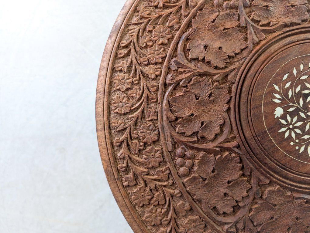 Hand Carved Tea Table, Art Deco Coffee Table, India, Walnut photo 485.0
