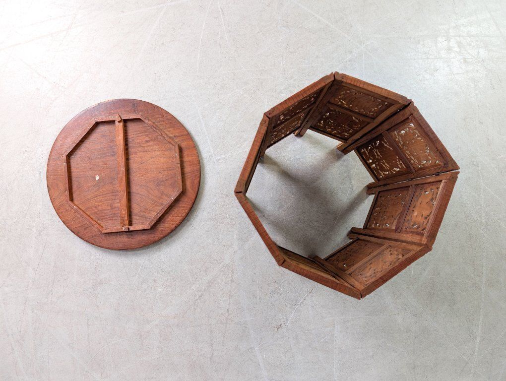 Hand Carved Tea Table, Art Deco Coffee Table, India, Walnut photo vintage