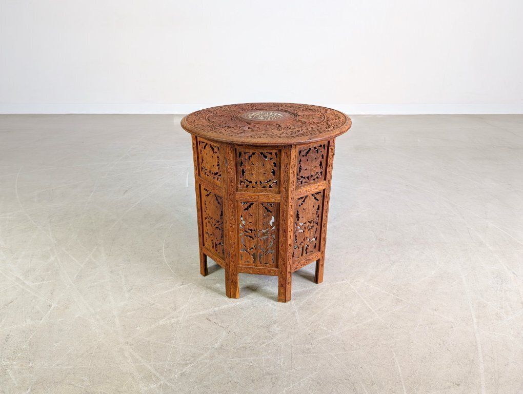Furniture Hand Carved Tea Table, Art Deco Coffee Table, India, Walnut photo