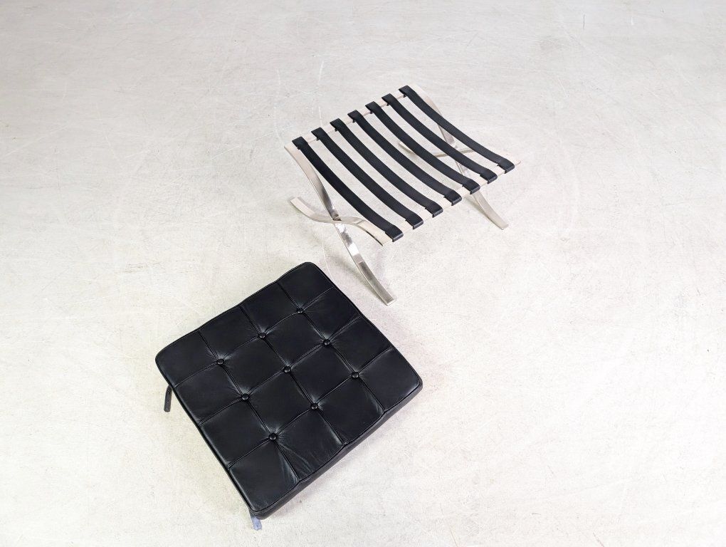 photo for sale Knoll International Barcelona Stool Mies Van Der Rohe Leather Black
