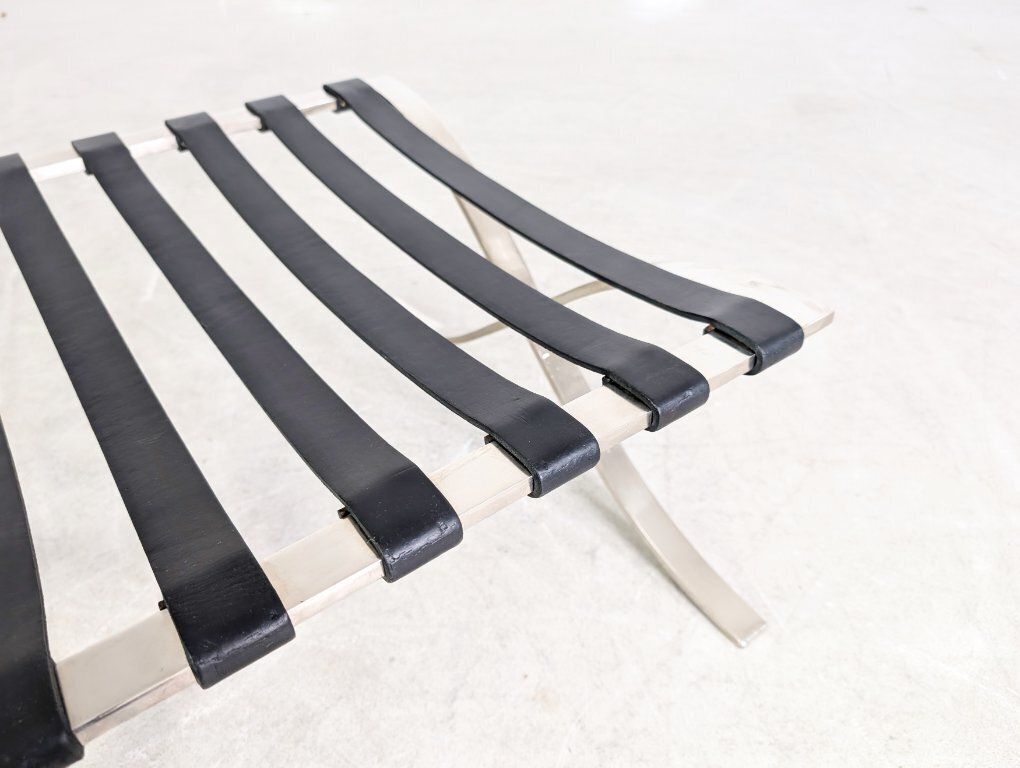 Furniture Knoll International Barcelona Stool Mies Van Der Rohe Leather Black photo