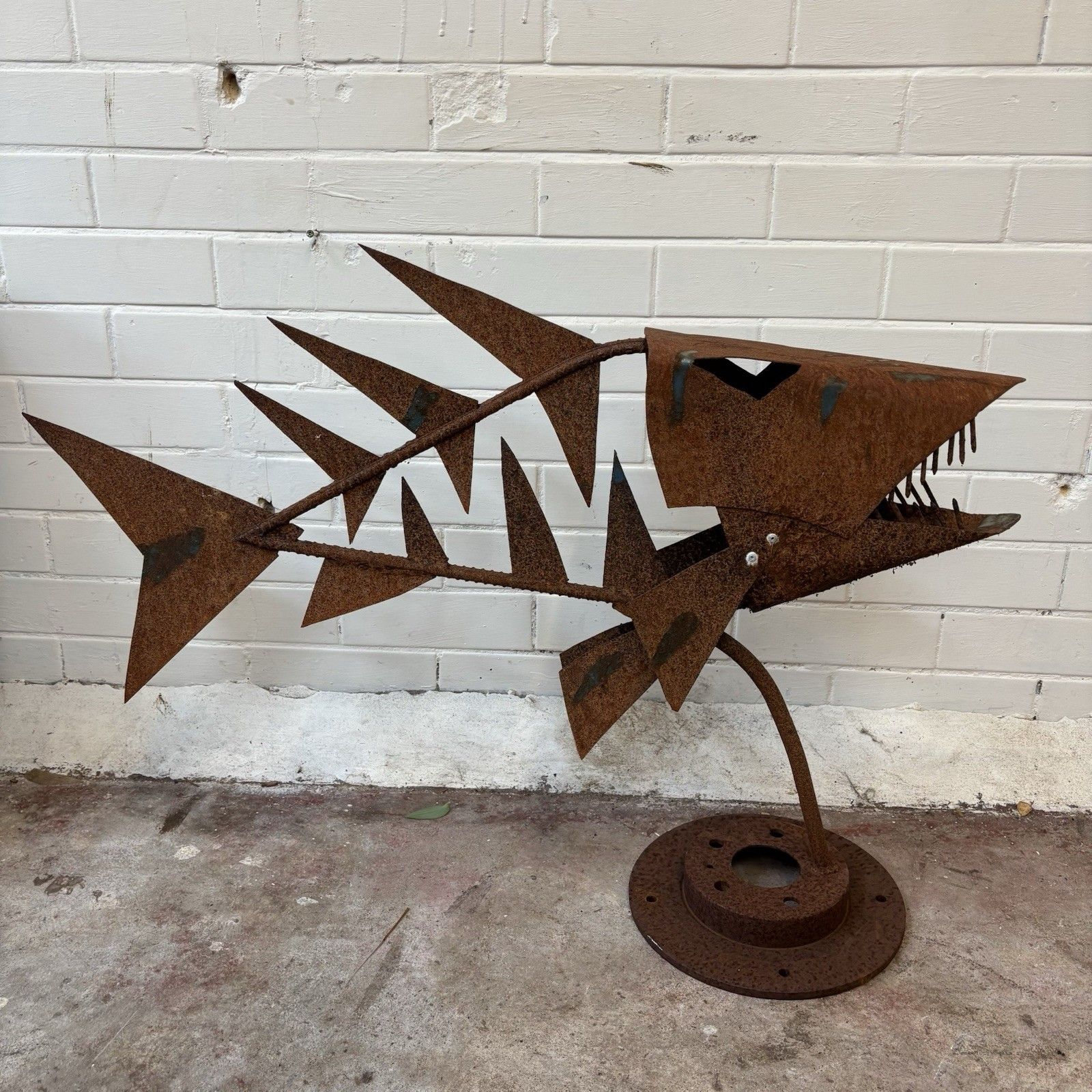 A Hand Made, One Of A Kind Scrap Metal Piranha Sculpture. photo furniture
