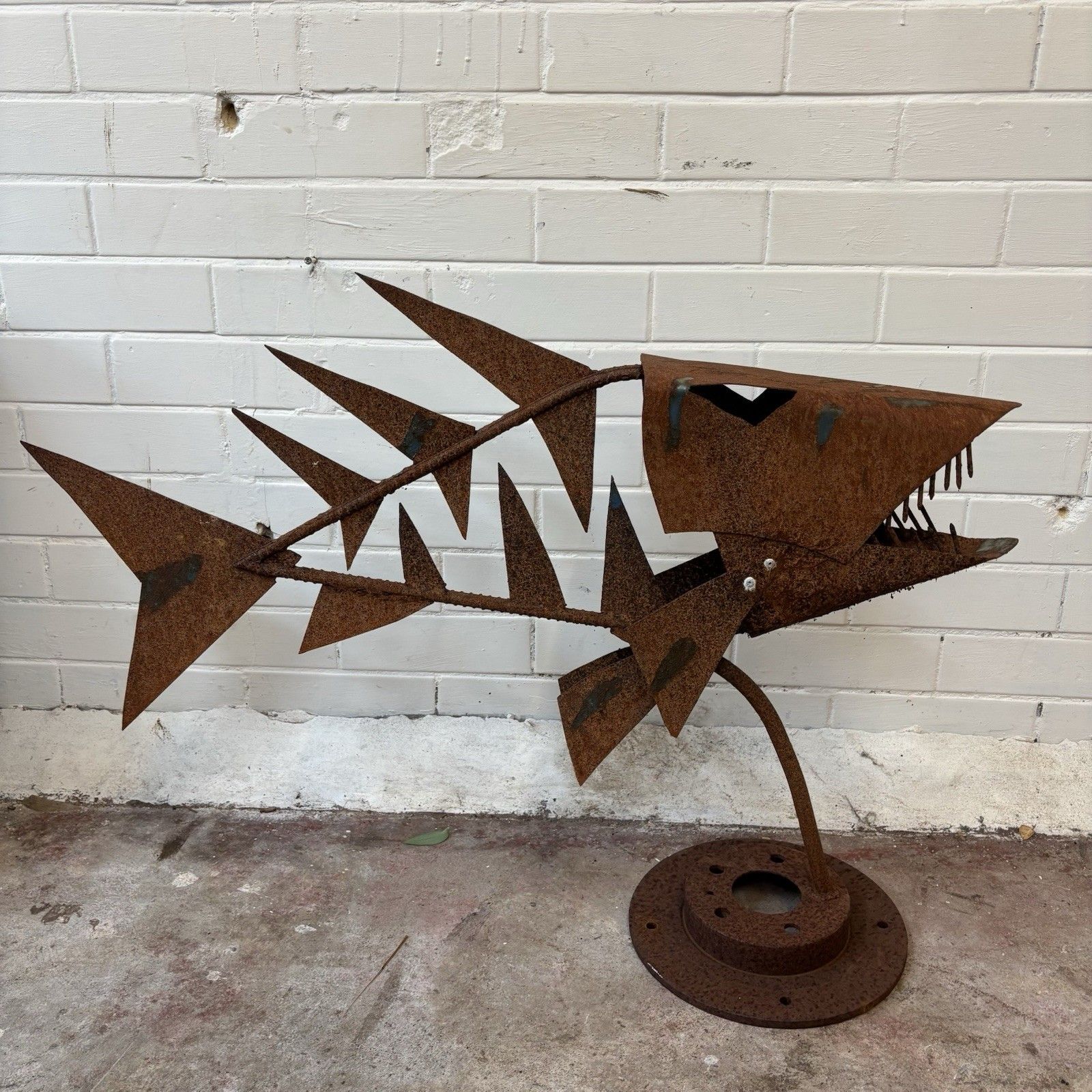 photo for sale A Hand Made, One Of A Kind Scrap Metal Piranha Sculpture.