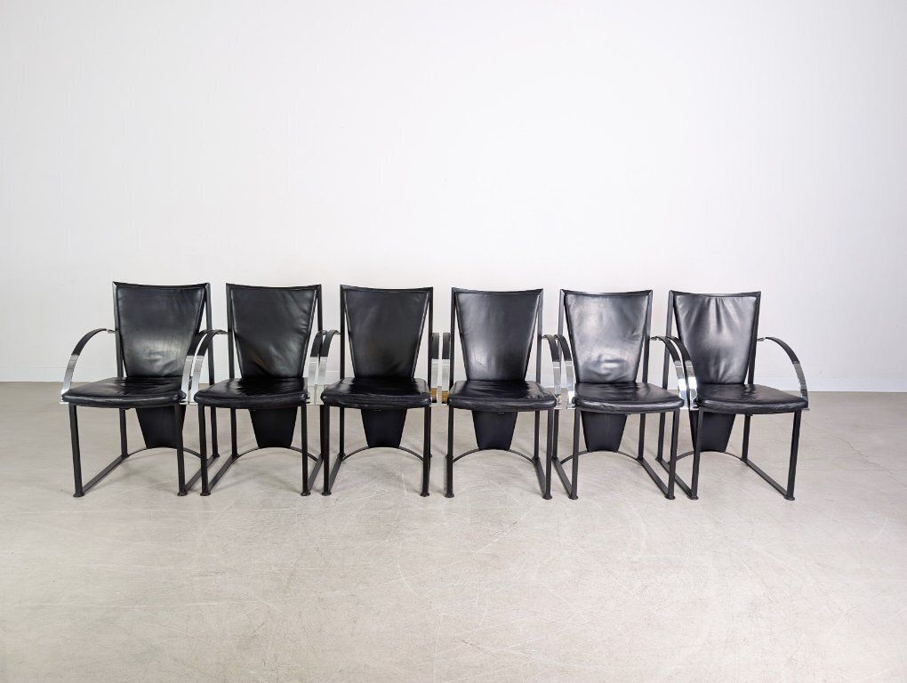 Set Of 6 Original Ronald Schmitt Chairs, Leather Design, Black photo furniture
