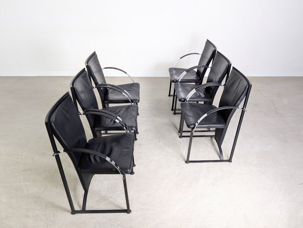 Set Of 6 Original Ronald Schmitt Chairs, Leather Design, Black photo buy