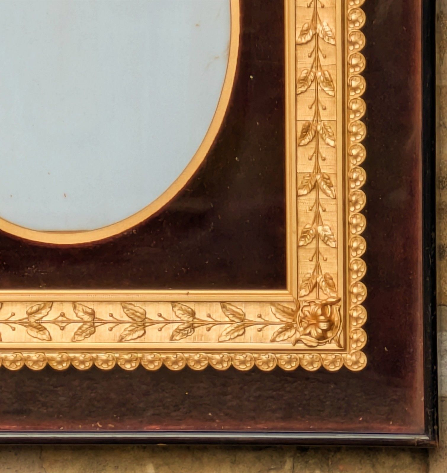 Rare Victorian Oval Gilt Frame Deep Glazed Box Ebony Velvet Mount  (I) photo for sale