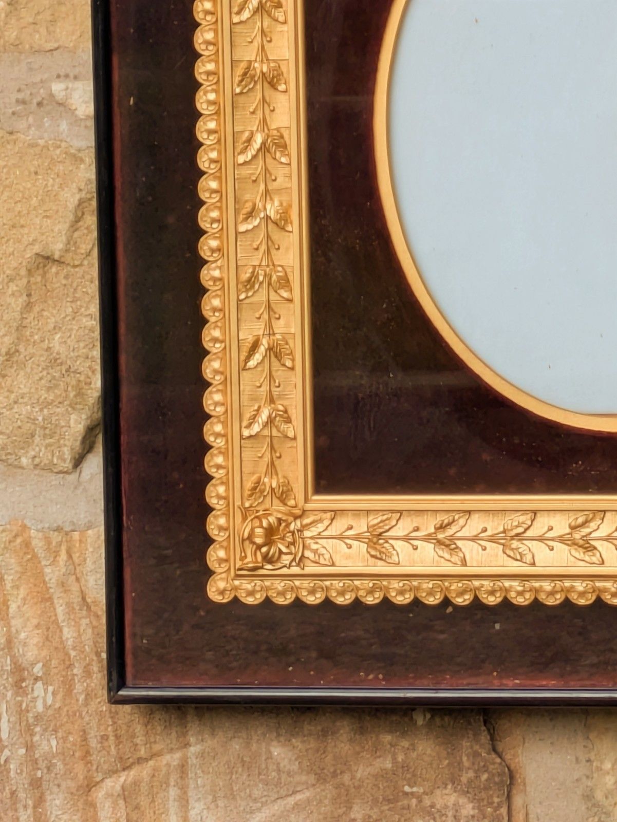 Rare Victorian Oval Gilt Frame Deep Glazed Box Ebony Velvet Mount  (I) photo 185.0