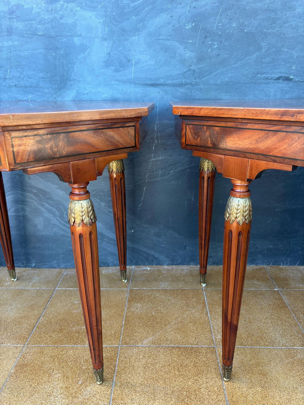 Pair Of French Louis XVI Style Marquetry Side Tables, Mid 20th Century photo vintage