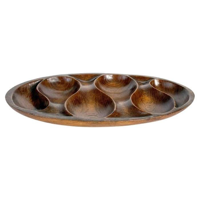 Wooden Trinket Tray Carved Motif Oval Shape Beautiful Patina France 1970