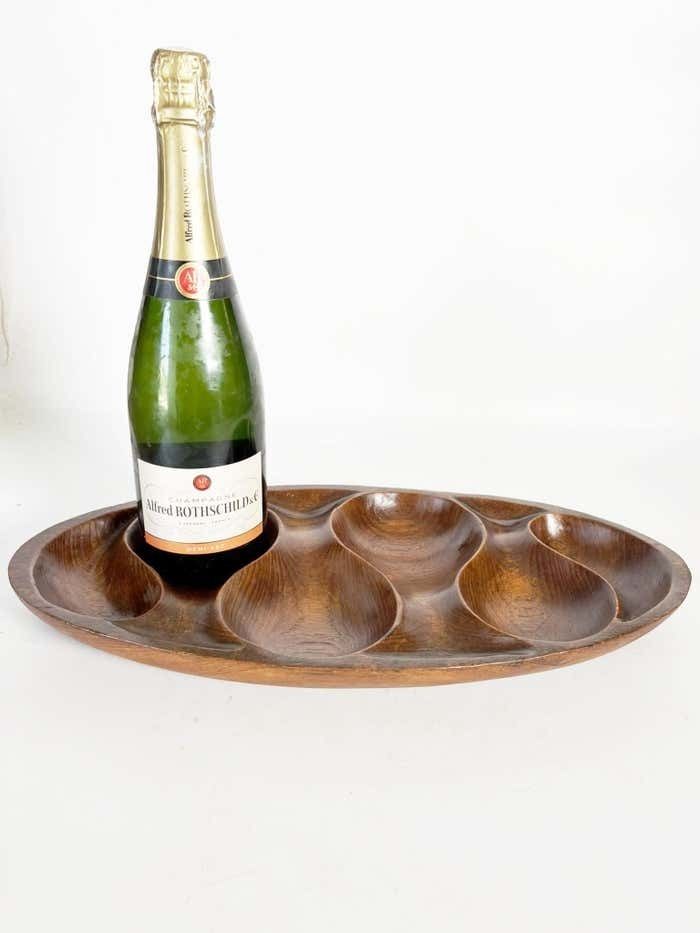 Wooden Trinket Tray Carved Motif Oval Shape Beautiful Patina France 1970 photo furniture