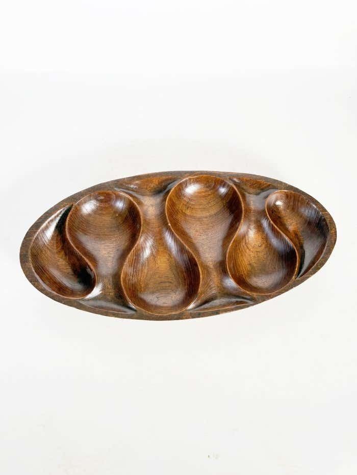 Wooden Trinket Tray Carved Motif Oval Shape Beautiful Patina France 1970 photo for sale
