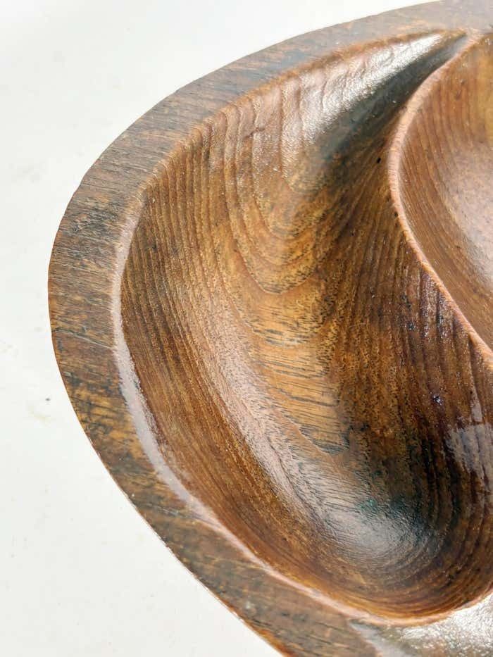 Wooden Trinket Tray Carved Motif Oval Shape Beautiful Patina France 1970 photo buy