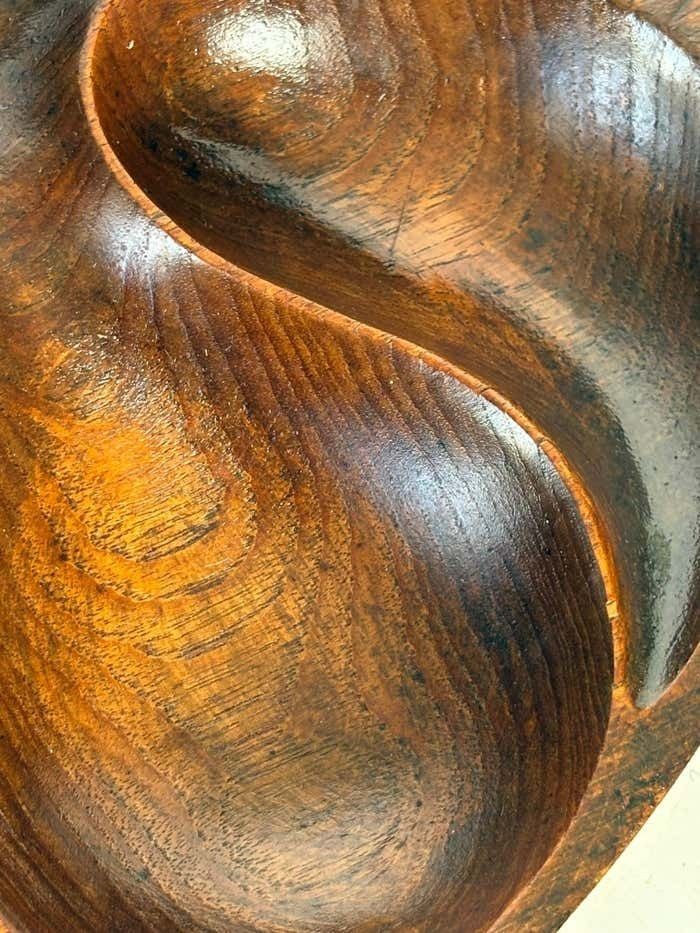 Home Decor Wooden Trinket Tray Carved Motif Oval Shape Beautiful Patina France 1970 photo