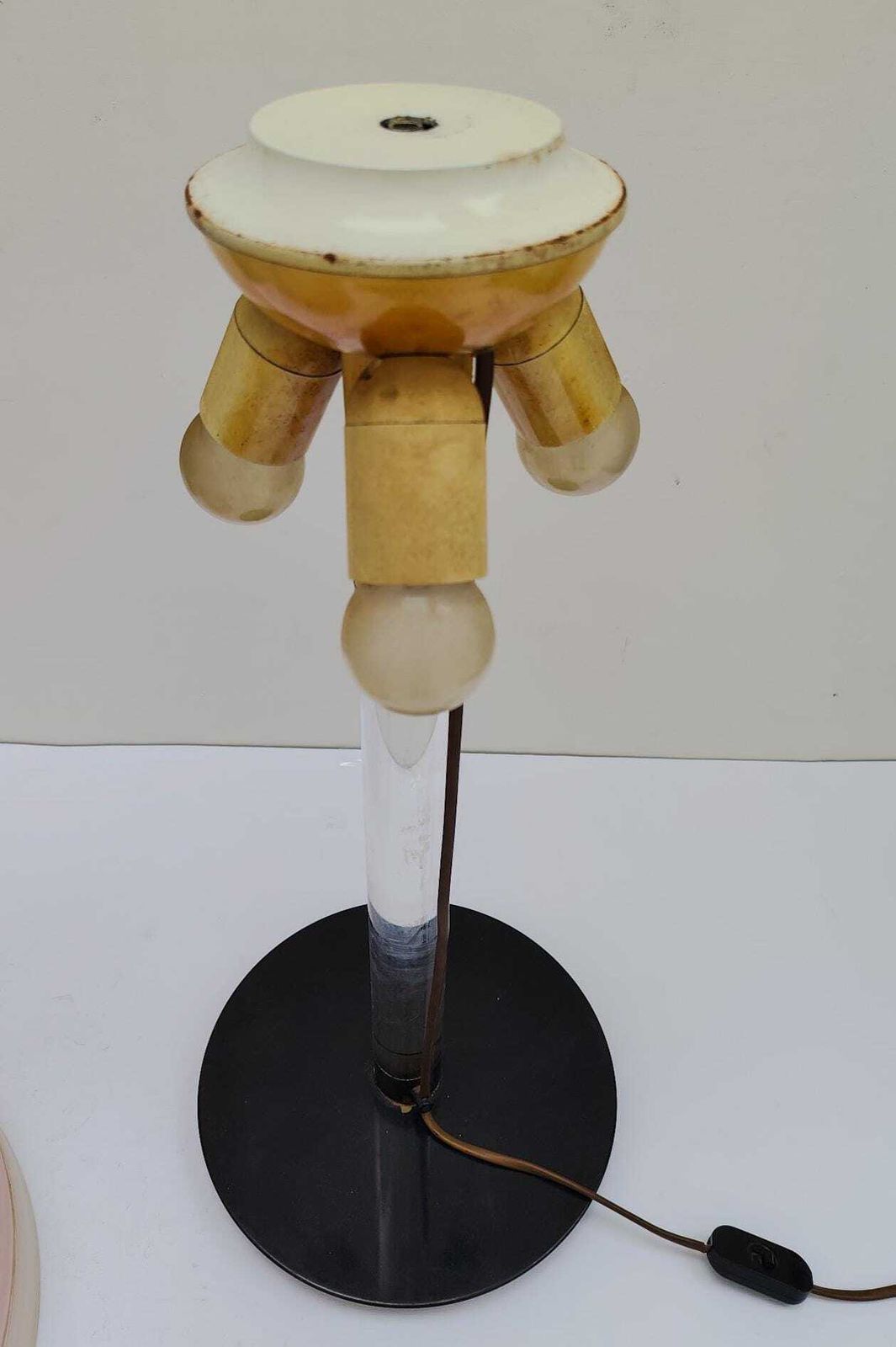 Rare Pink Murano Glass And Lucite Table Lamp From Venini, Designed In The 1980s. Big Size. photo vintage