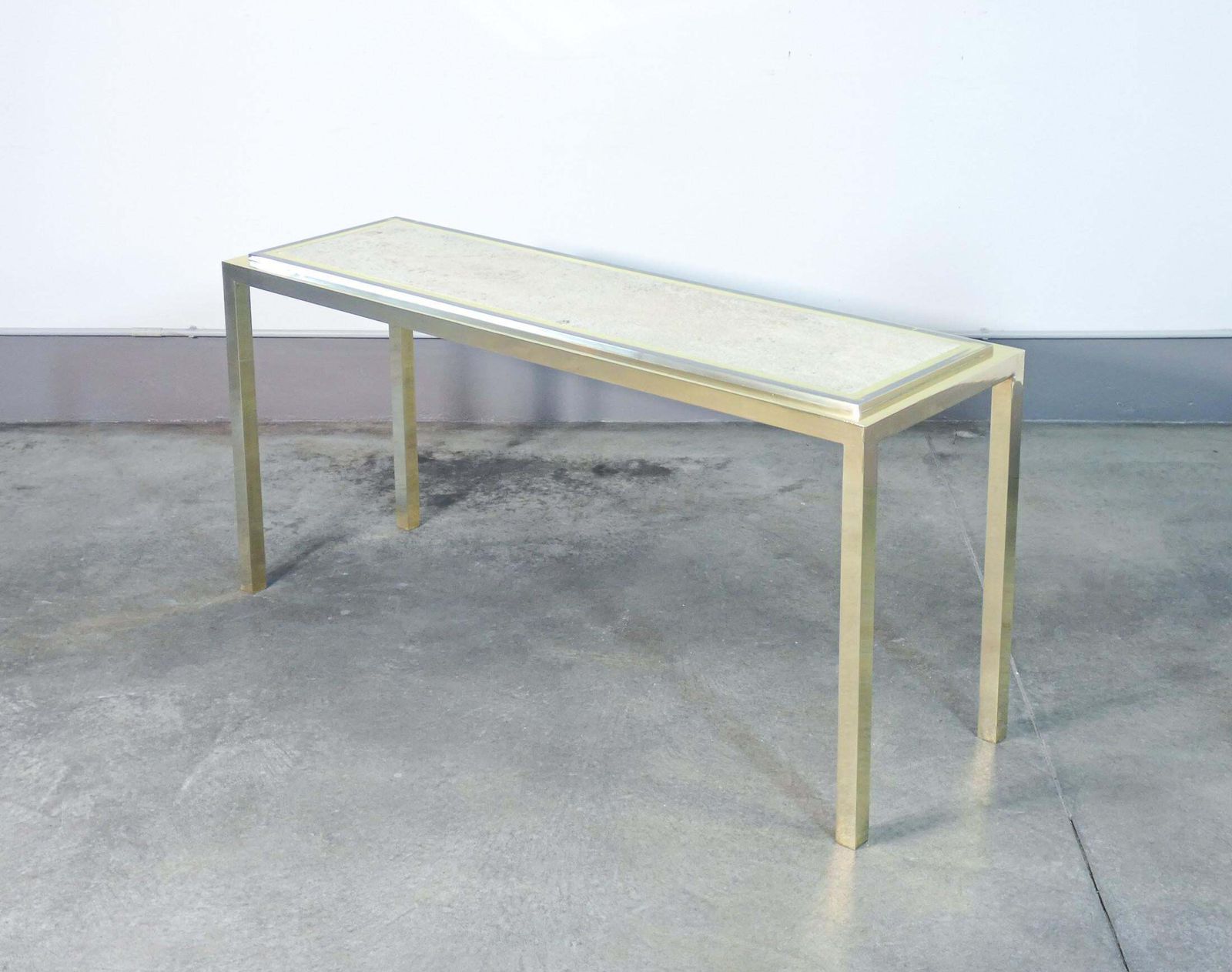 Italian Design Console Table, Made Of Chrome Plated Metal With Travertine Top. 1970s photo furniture