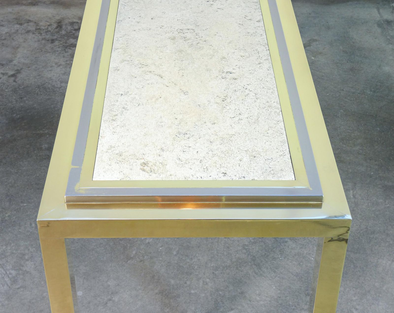 2308.0 Italian Design Console Table, Made Of Chrome Plated Metal With Travertine Top. 1970s photo