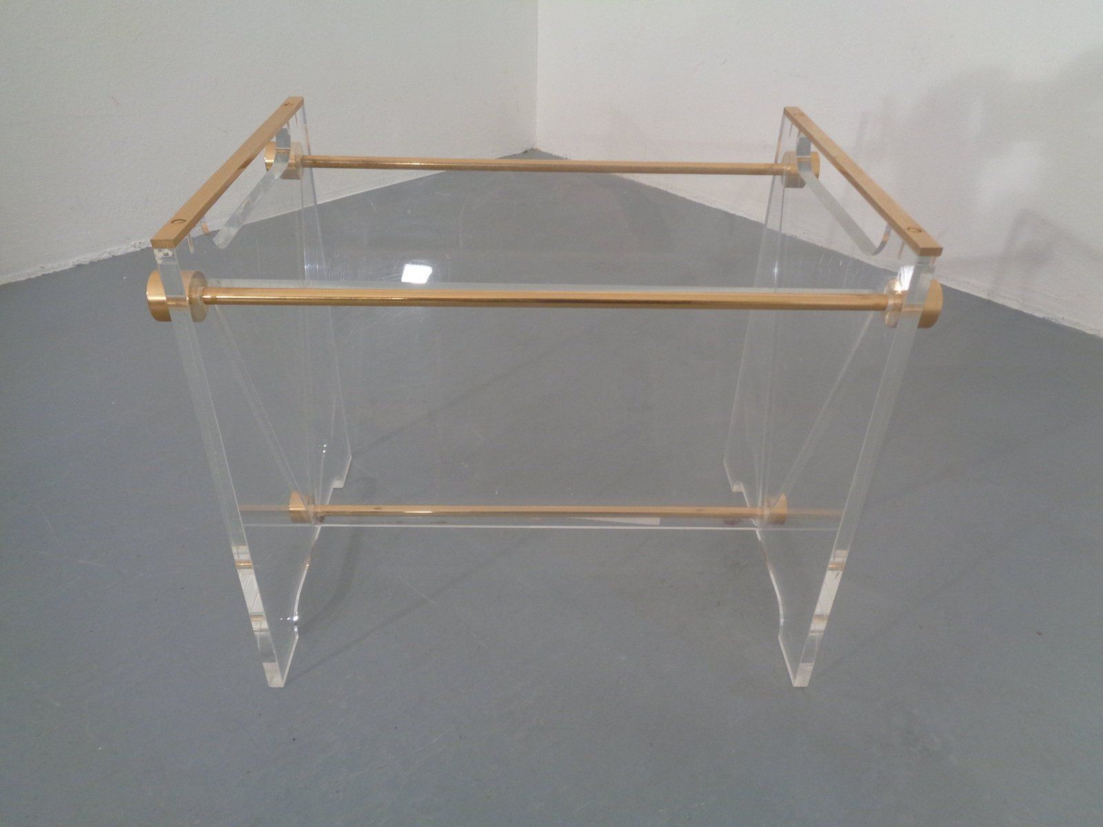 Acrylic Glass And Brass Magazine Rack By David Lange For Marais International, France, 1970s photo furniture