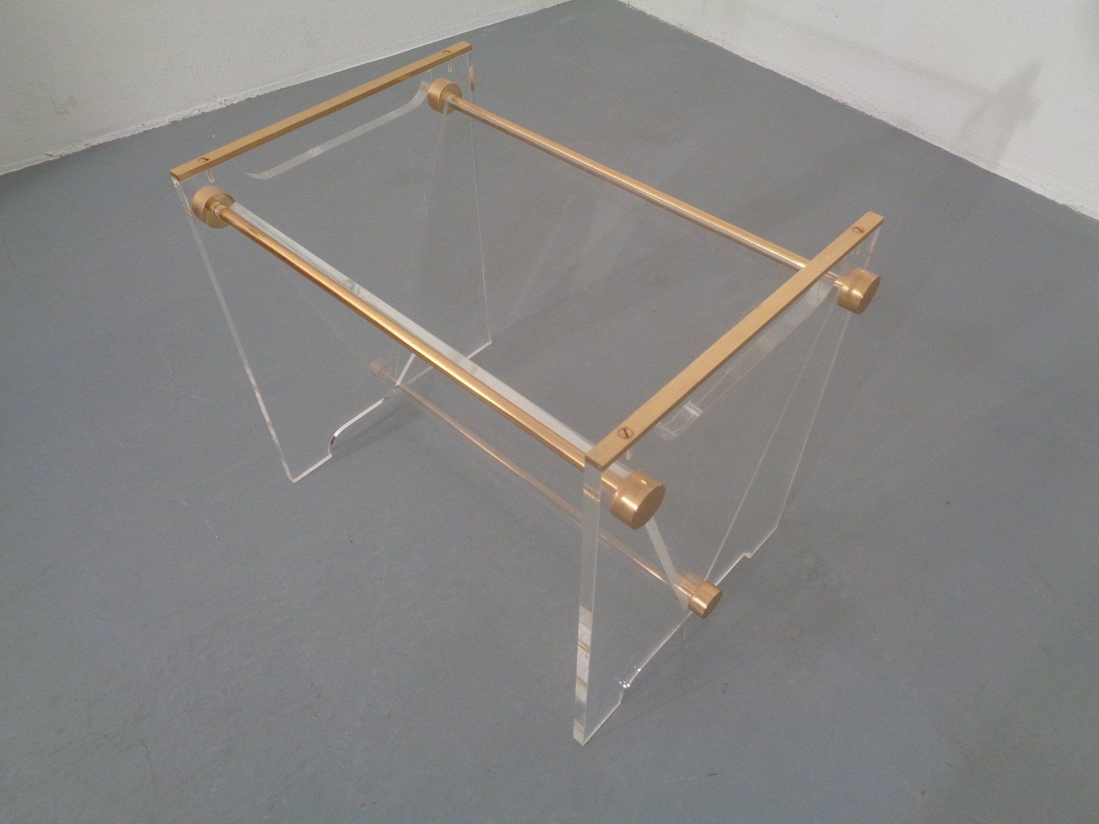 Acrylic Glass And Brass Magazine Rack By David Lange For Marais International, France, 1970s photo for sale