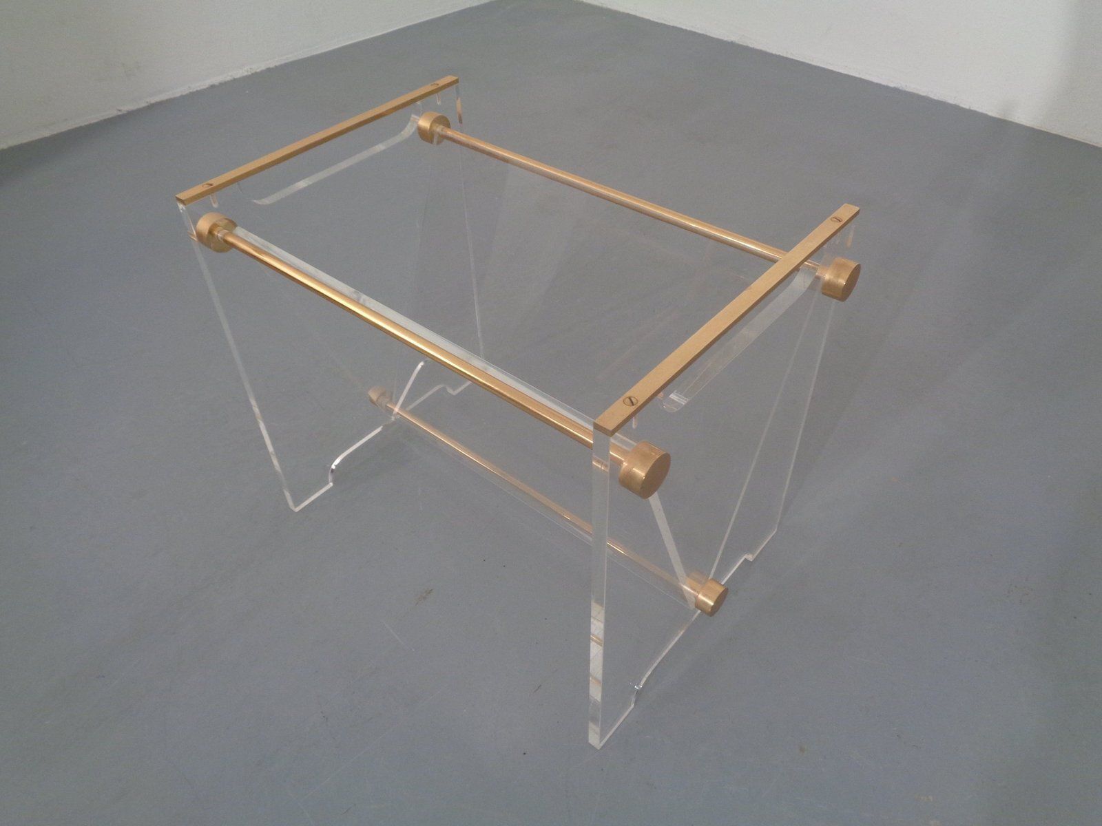 photo vinterior Acrylic Glass And Brass Magazine Rack By David Lange For Marais International, France, 1970s