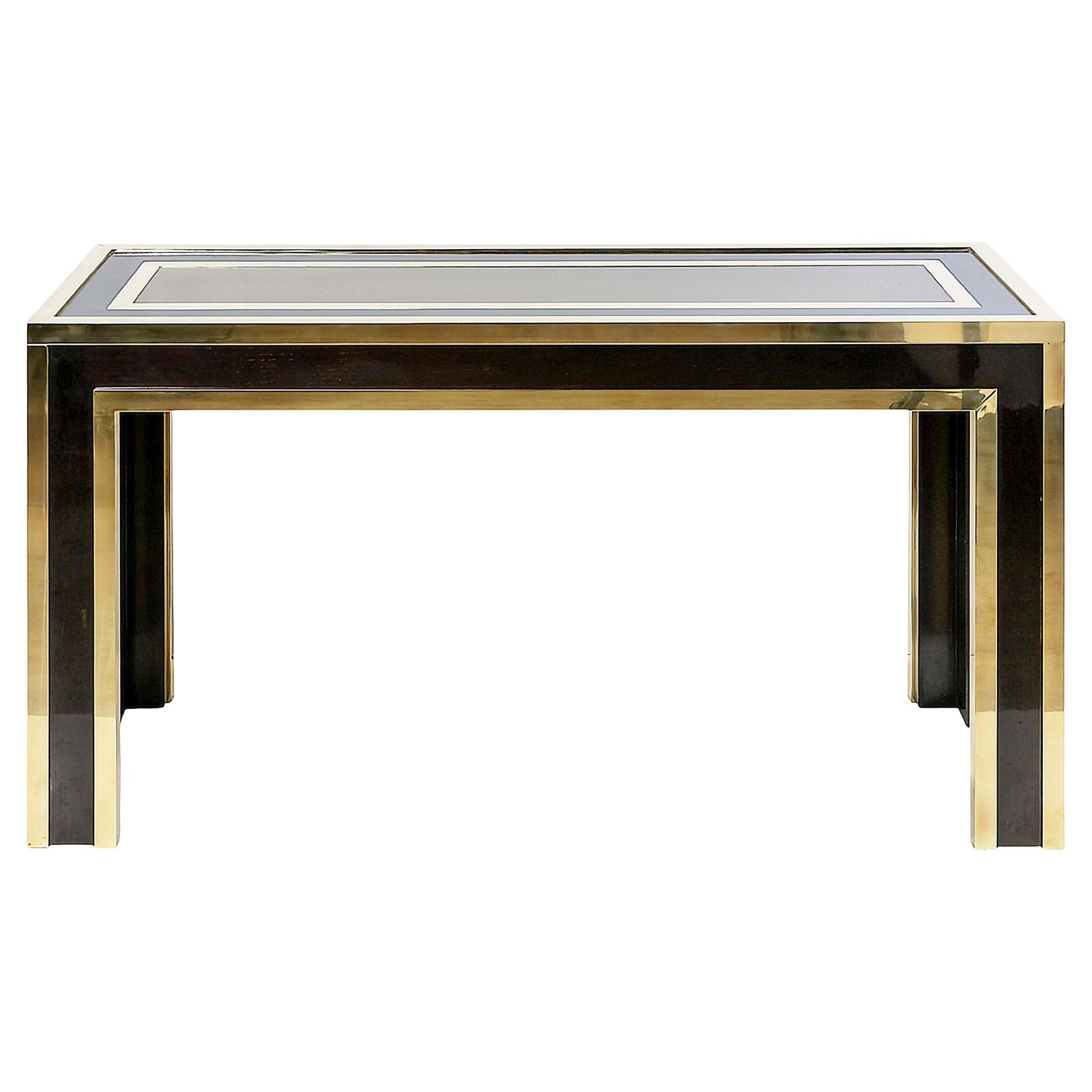 Italian Mid Century Brass, Wood And Glass Console Table photo furniture