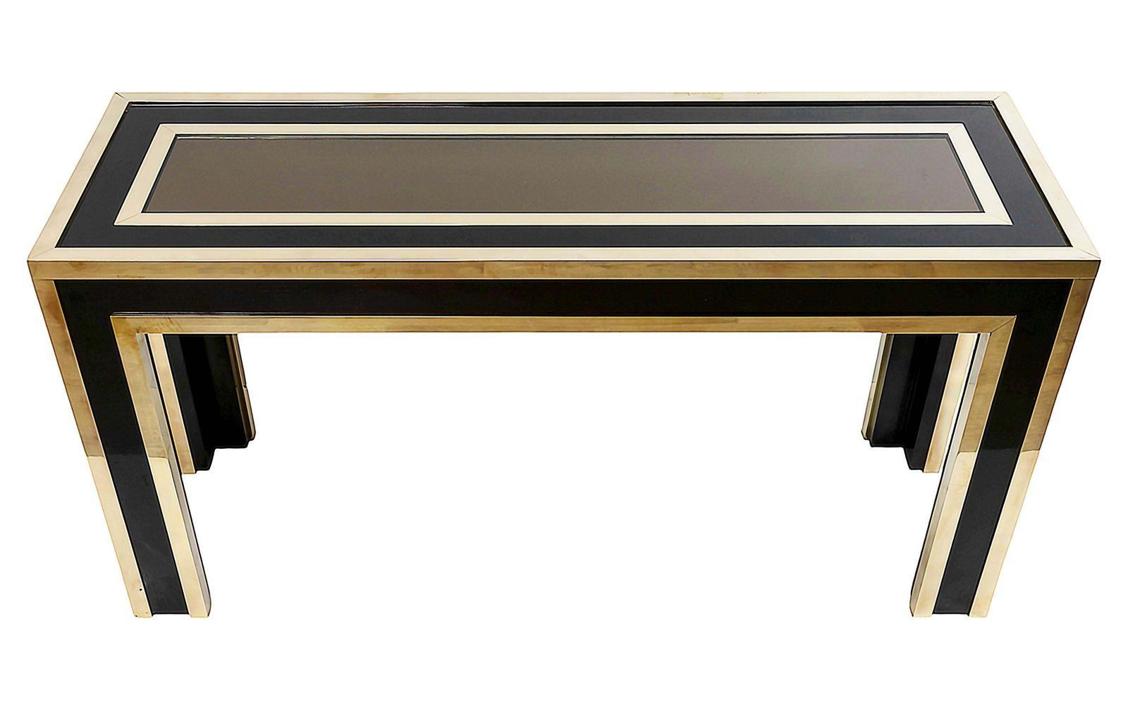 Italian Mid Century Brass, Wood And Glass Console Table photo Furniture