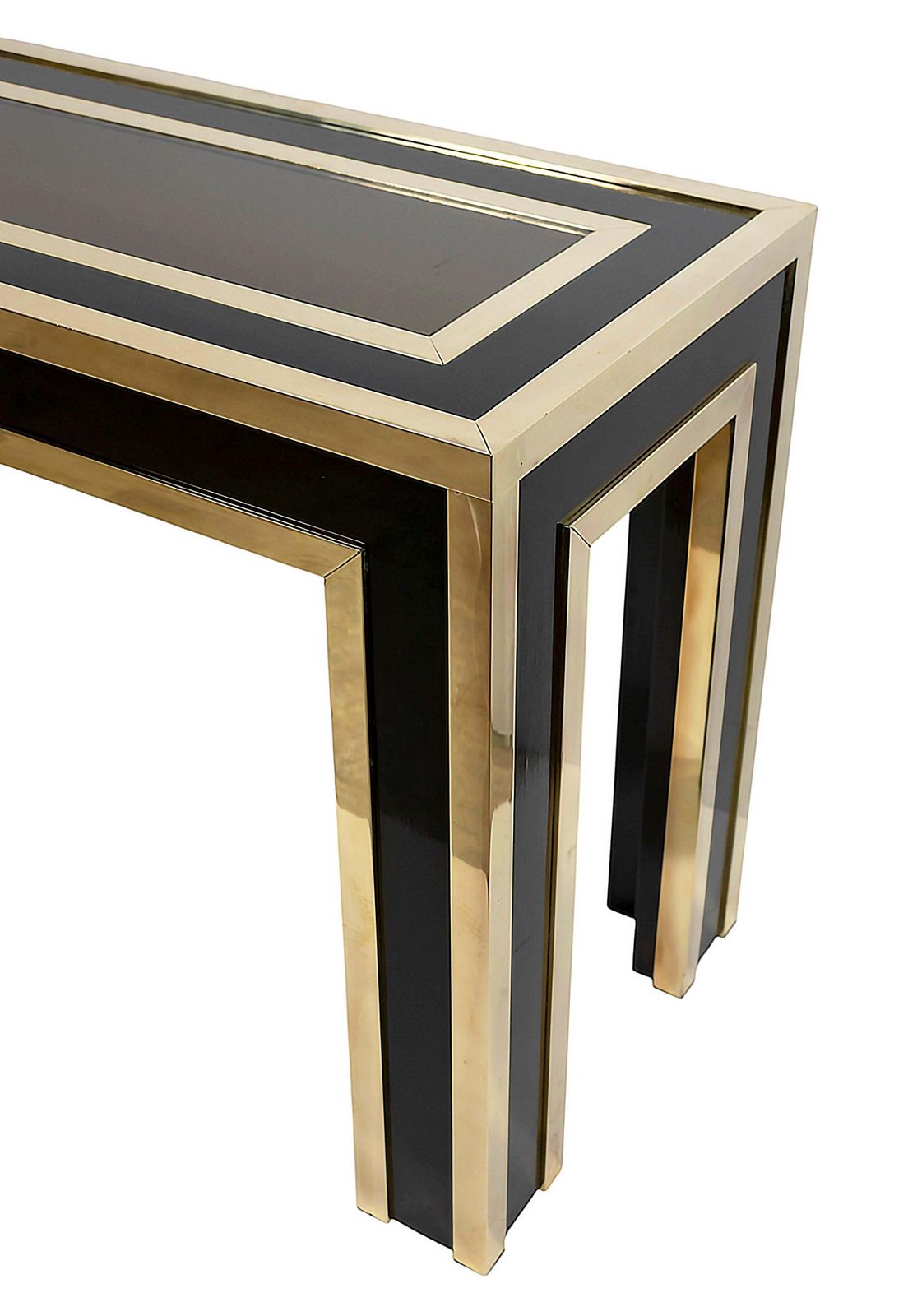 Italian Mid Century Brass, Wood And Glass Console Table photo 5774.0