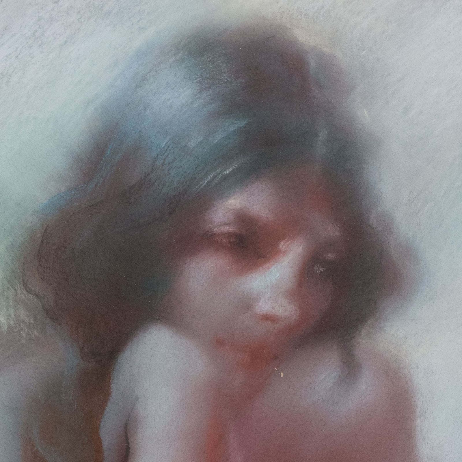 Zittend Vrouwelijk Naakt – Pastelstudie, Gesigneerd photo vinterior