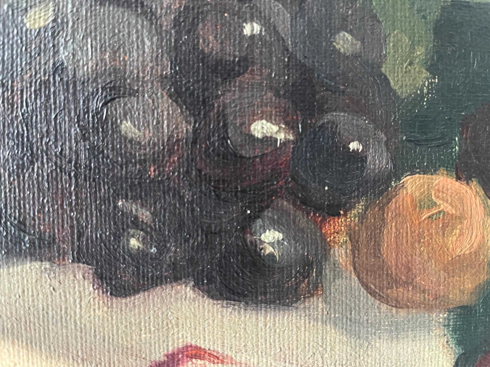 Kunst Antiek Stilleven Met Appels En Druiven, Olieverf Op Doek – Franse Fruitstilleven, Vintage Schilderij, Keukendecoratie photo